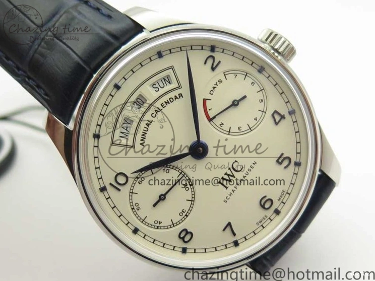 MIROTIME 0521 Affordable Portuguese Real PR Real Annual Calendar IW5035 ZF 1:1 Best Edition White Dial Blue Markers on Blue Leather Strap A 7143